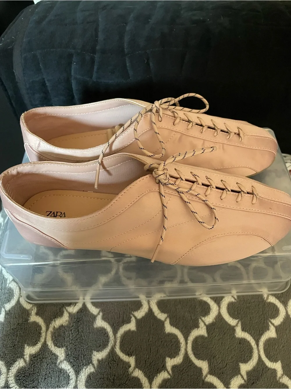 Zara Blush Pink Lace-Up Satin Sneakers